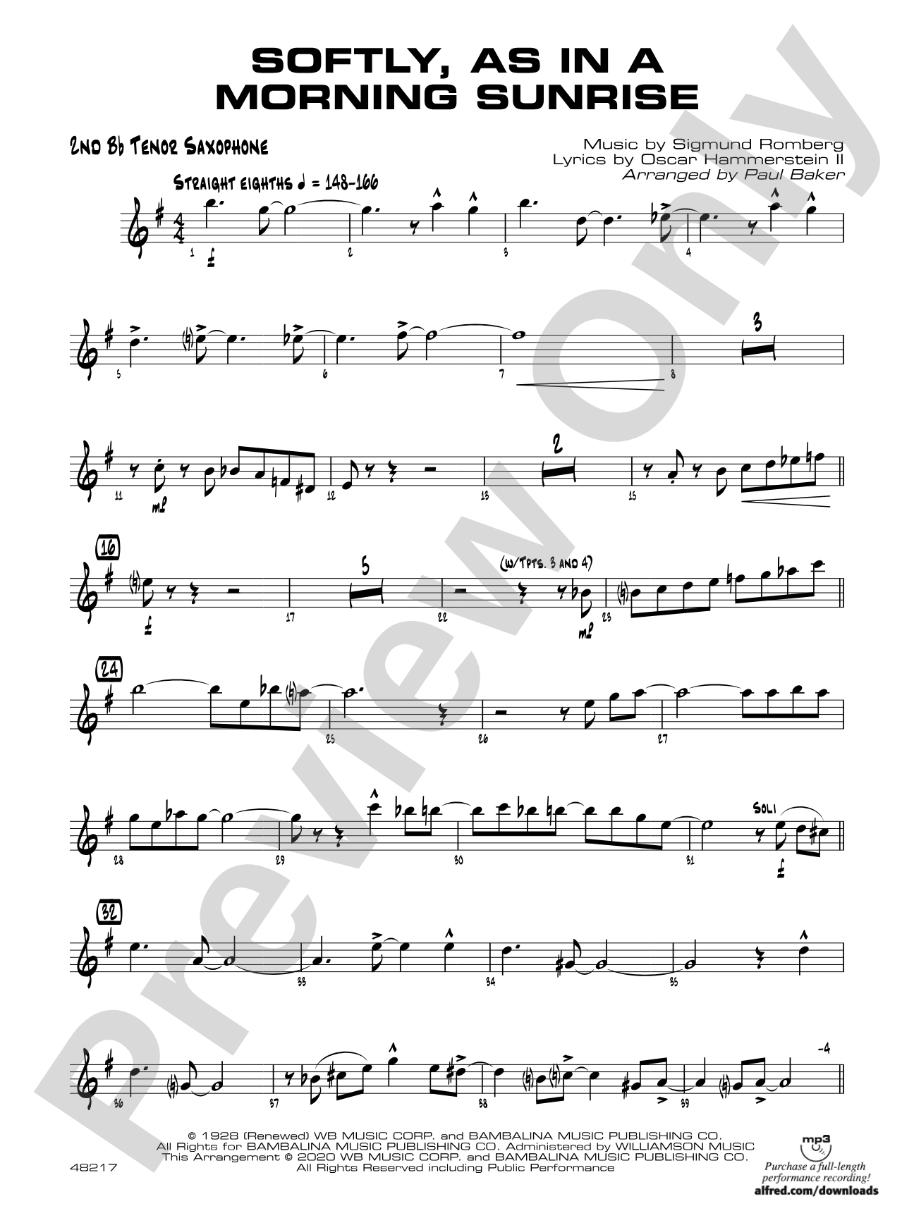 Softly, as in a Morning Sunrise: 2nd B-flat Tenor Saxophone