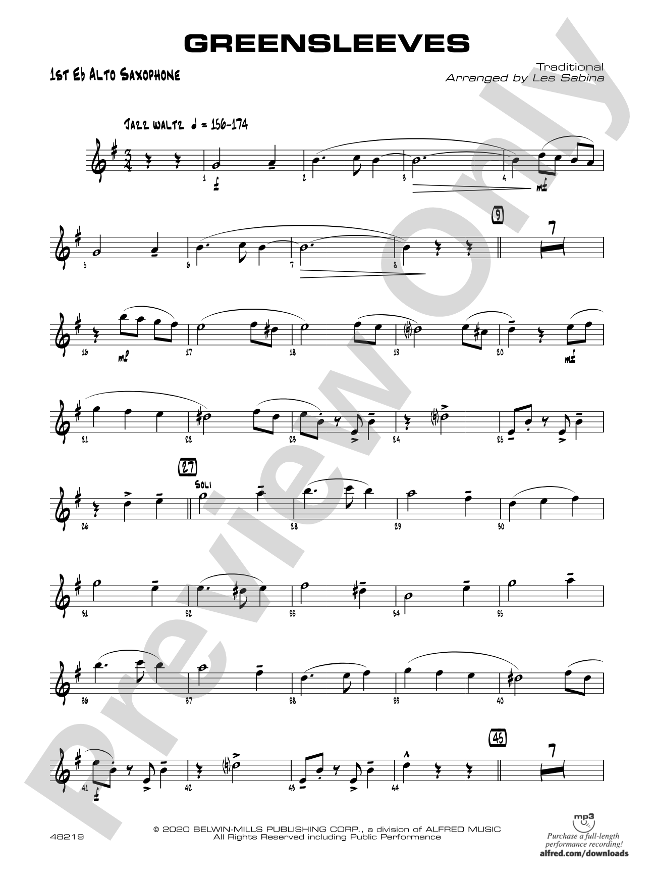 Greensleeves: E-flat Alto Saxophone