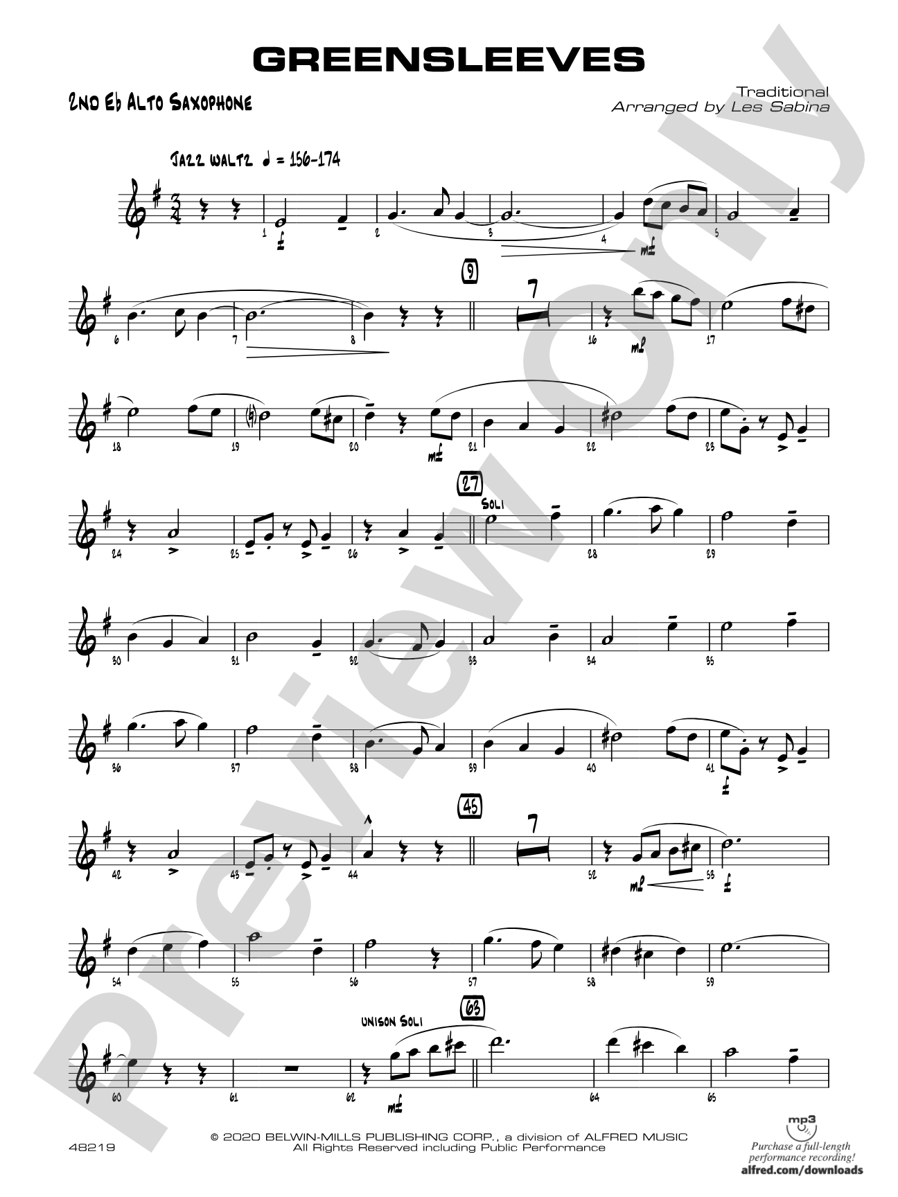 Greensleeves: 2nd E-flat Alto Saxophone
