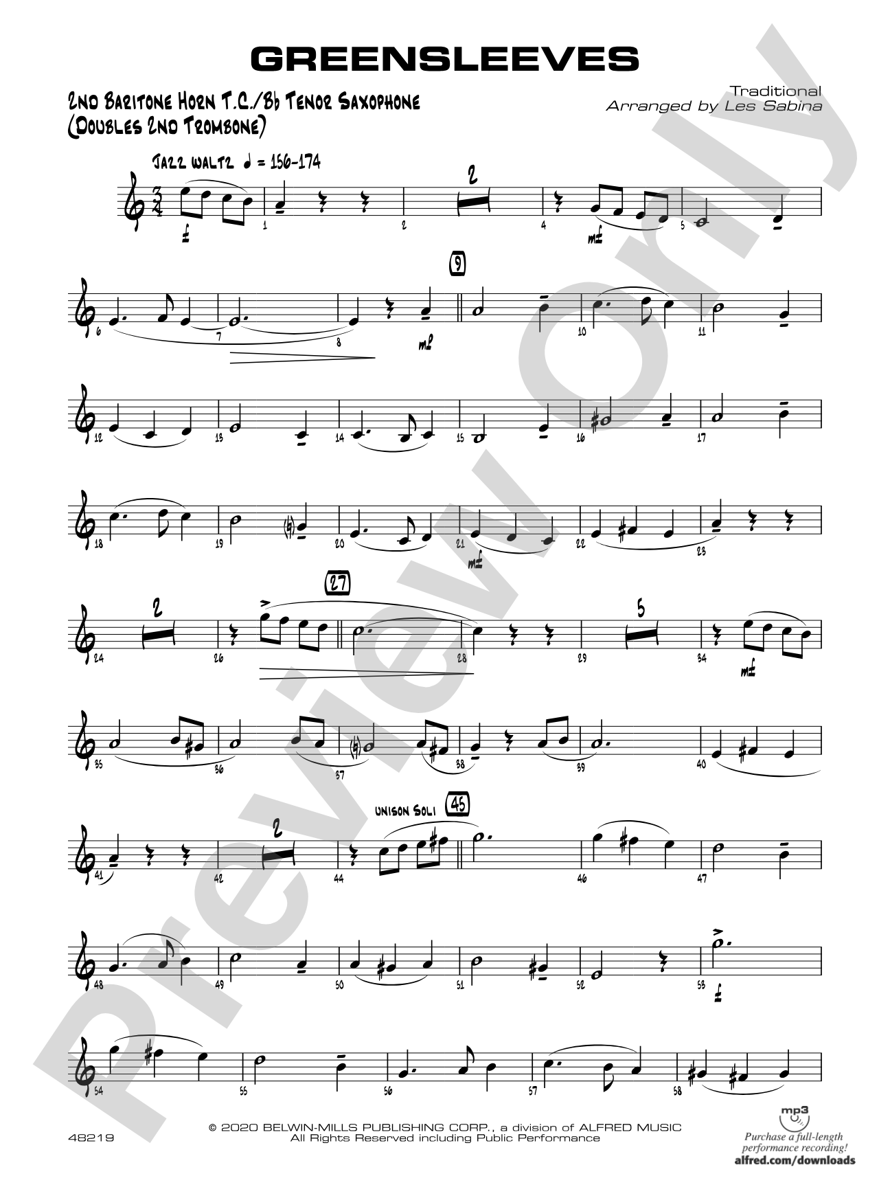 Greensleeves: 2nd Baritone T.C.
