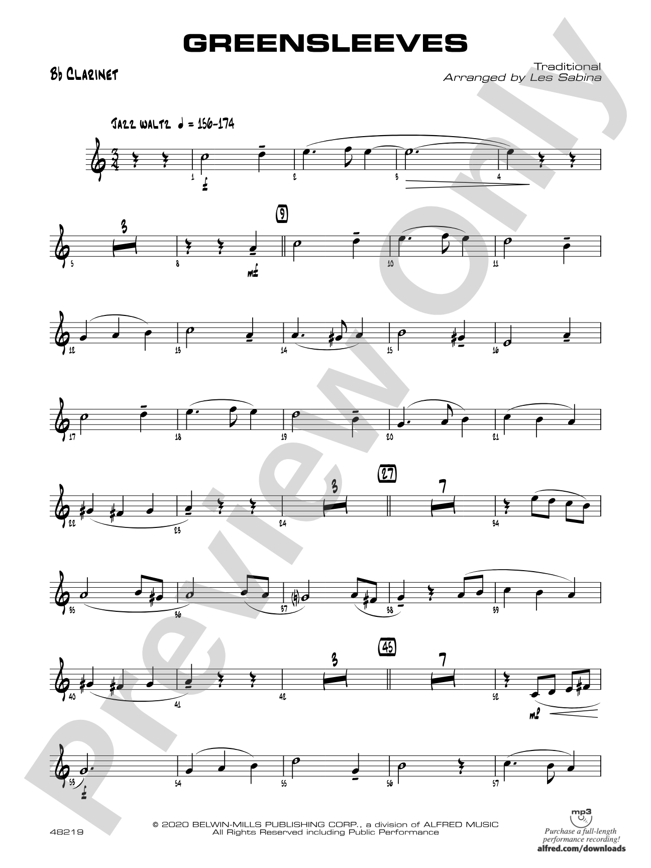 Greensleeves: 1st B-flat Clarinet