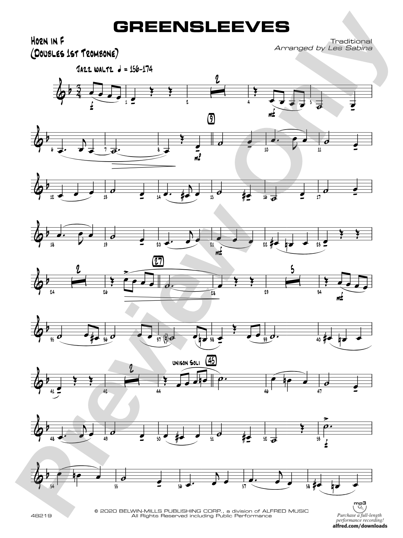 Greensleeves: 1st F Horn