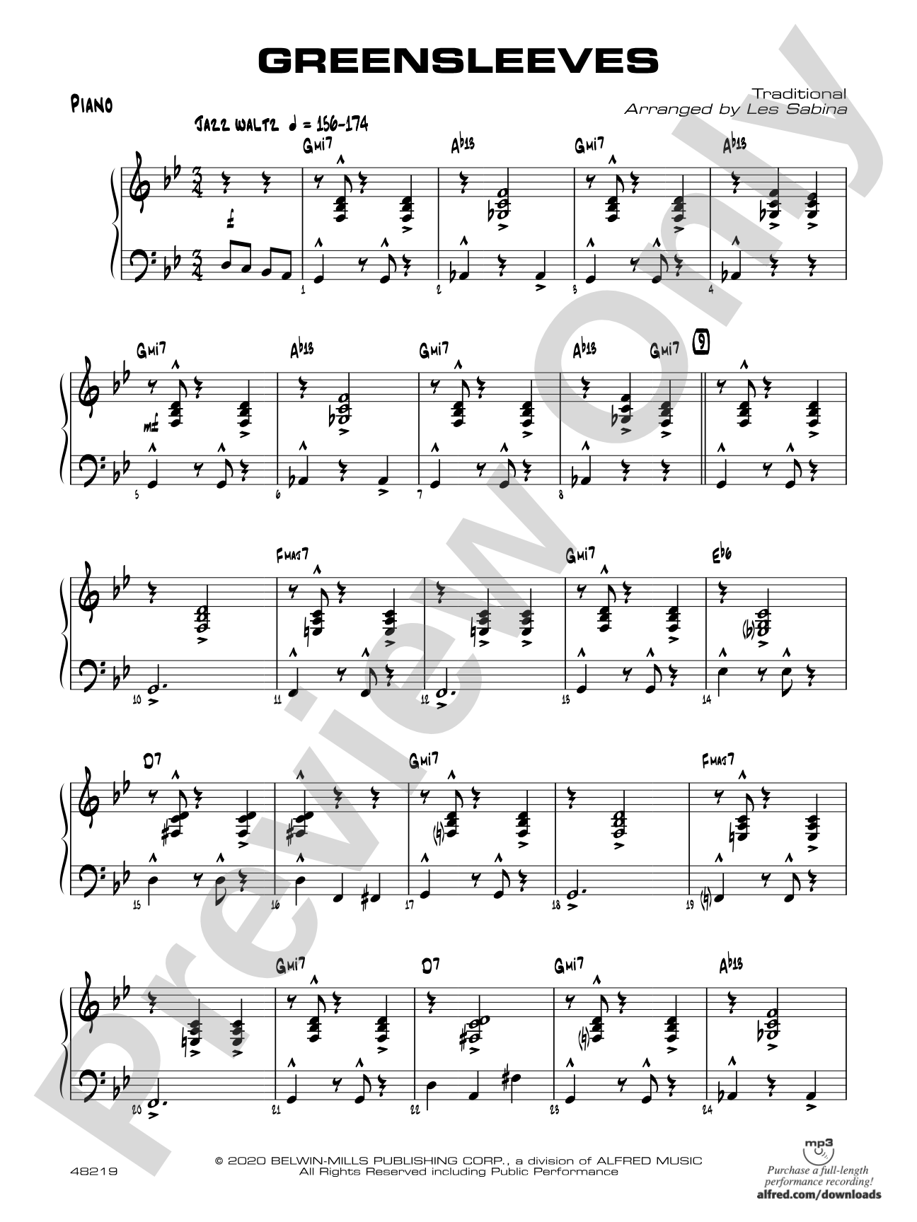 Greensleeves: Piano Accompaniment