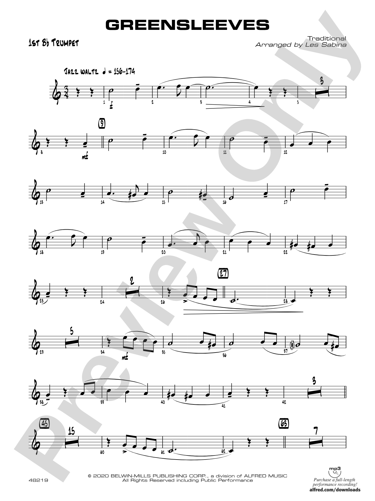 Greensleeves: 1st B-flat Trumpet