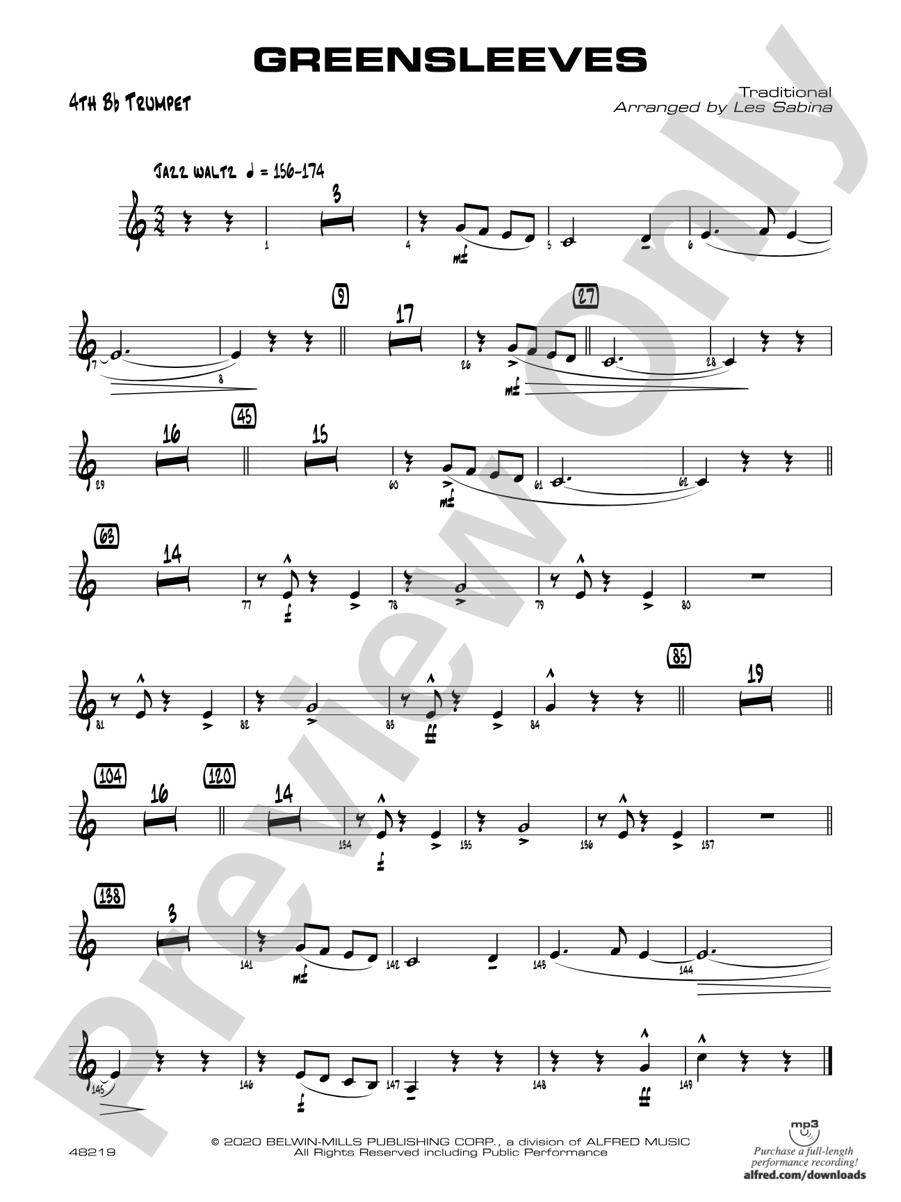 Greensleeves: 4th B-flat Trumpet