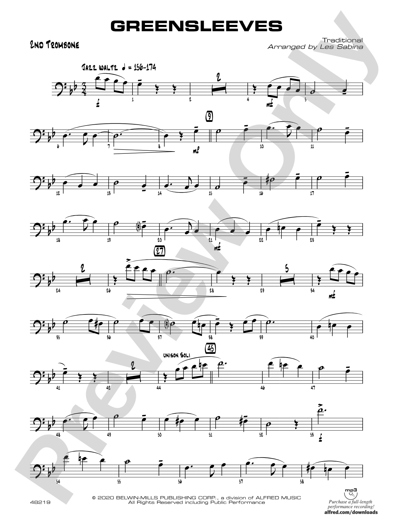 Greensleeves: 2nd Trombone