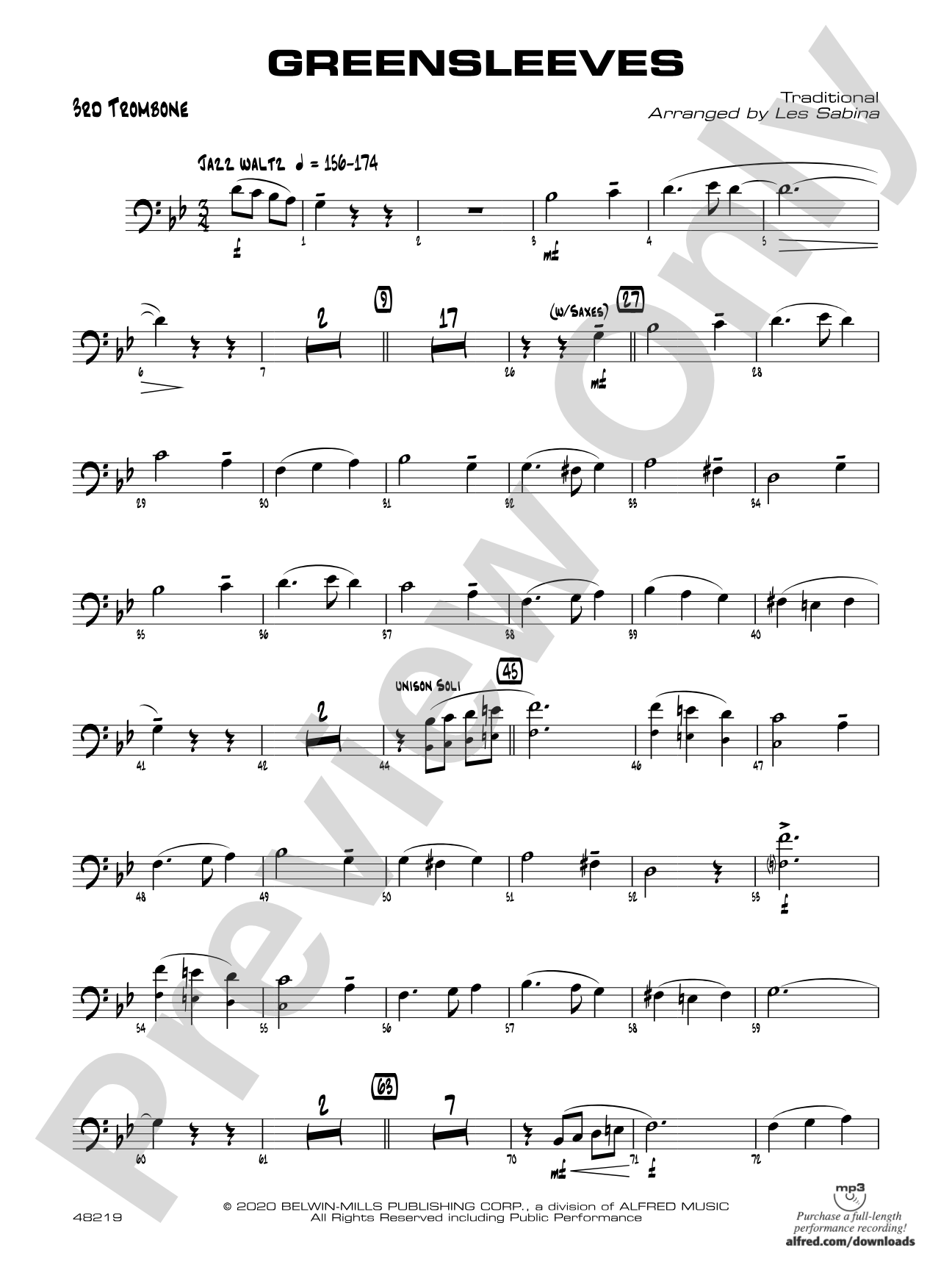 Greensleeves: 3rd Trombone
