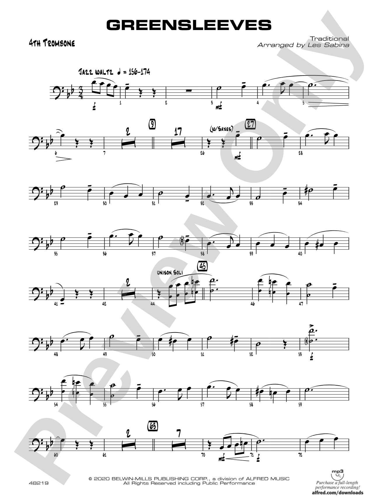 Greensleeves: 4th Trombone