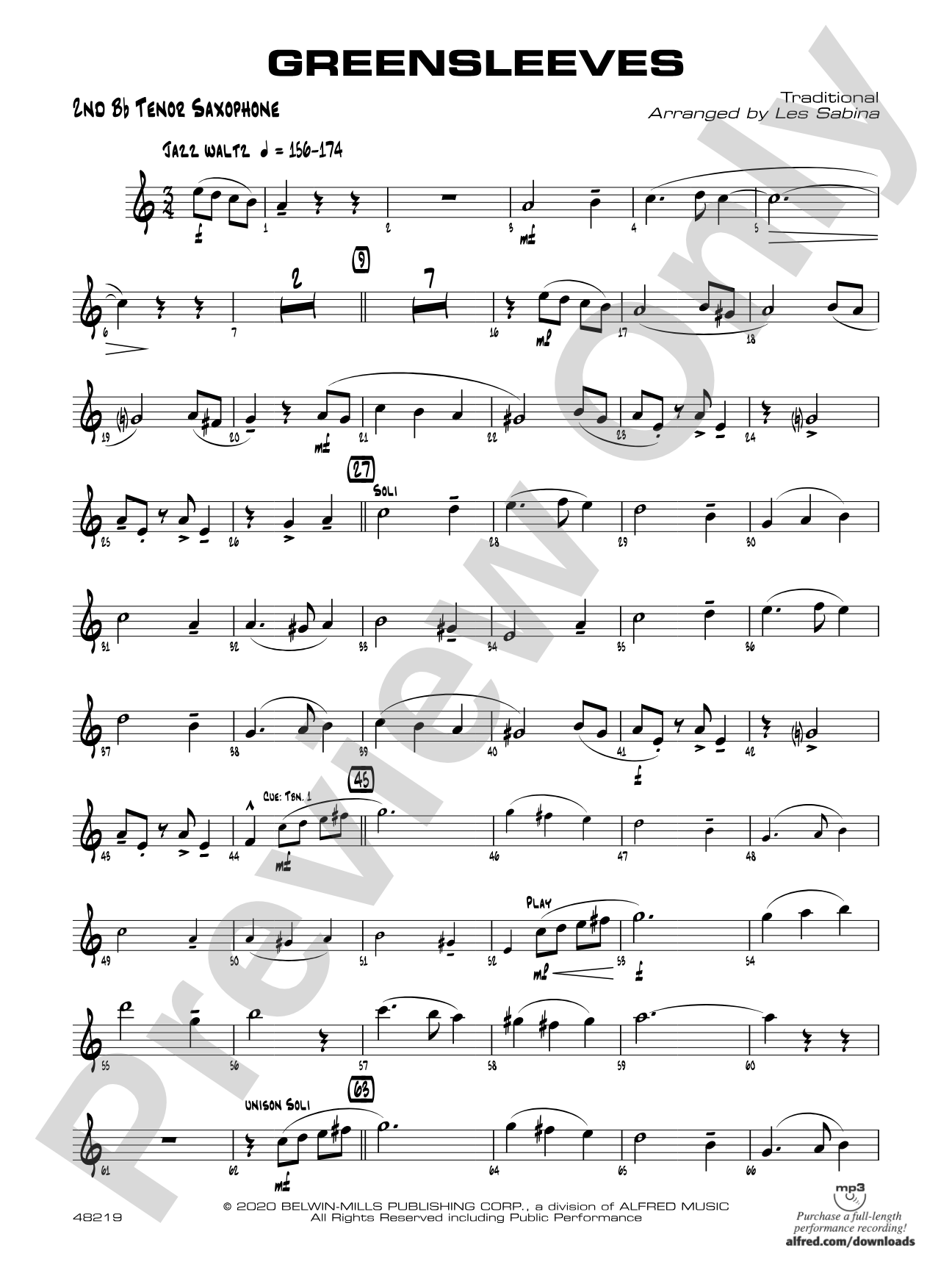 Greensleeves: 2nd B-flat Tenor Saxophone
