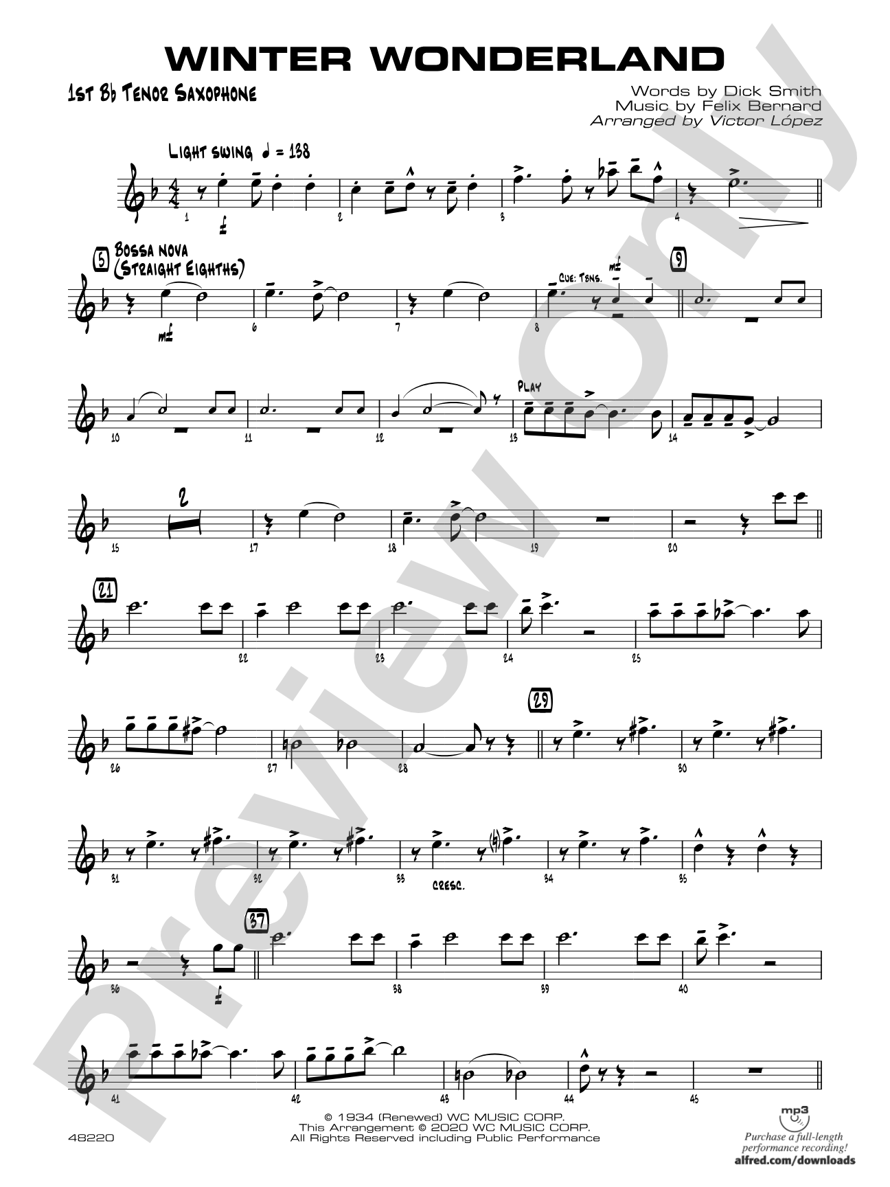 Winter Wonderland: B-flat Tenor Saxophone