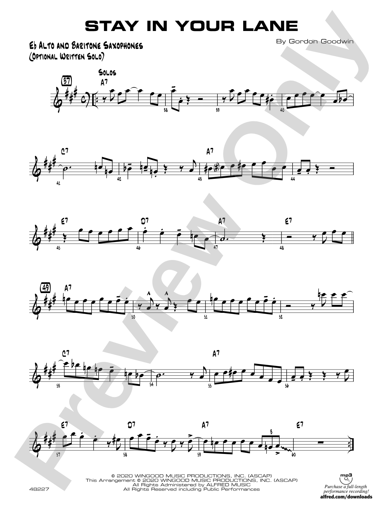 Stay in Your Lane: Eb Alto Sax Optional Solo
