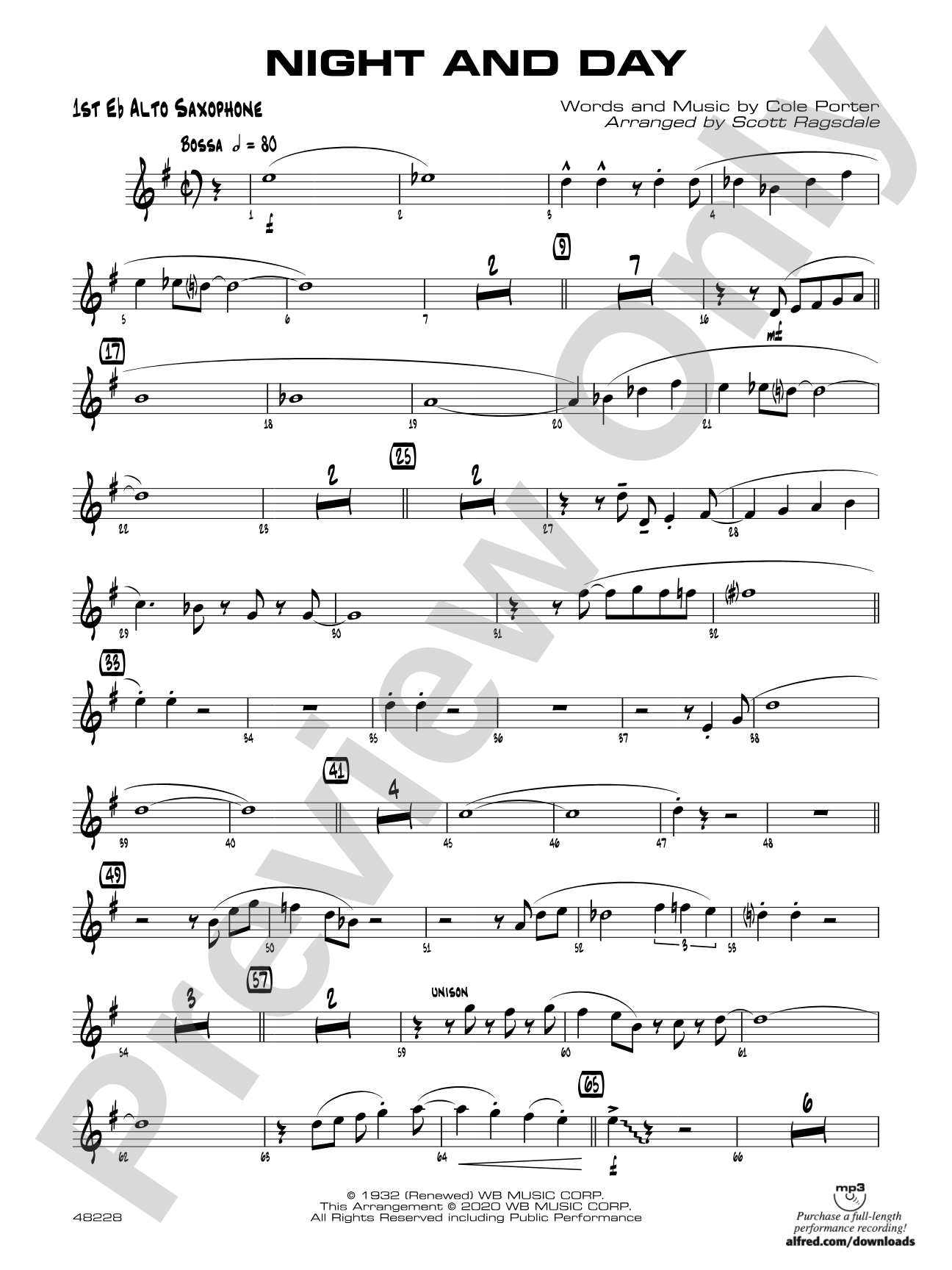 Night and Day: Jazz Ensemble Conductor Score & Parts