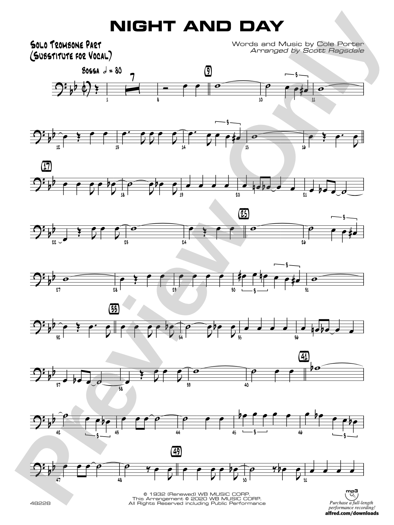 Night and Day: Solo Bass Clef Part (Substitute for Vocal)