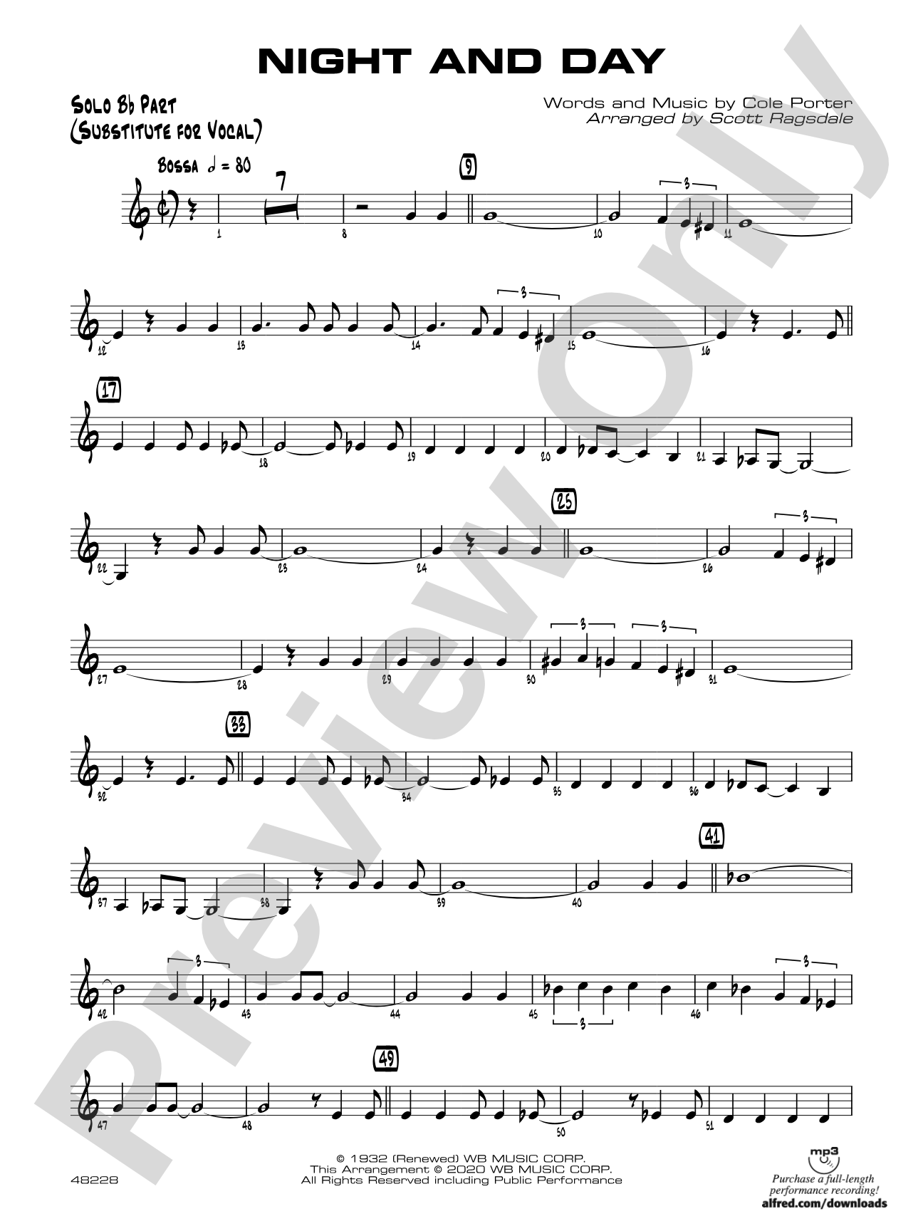 Night and Day: Solo Bb Part (Substitute for Vocal)