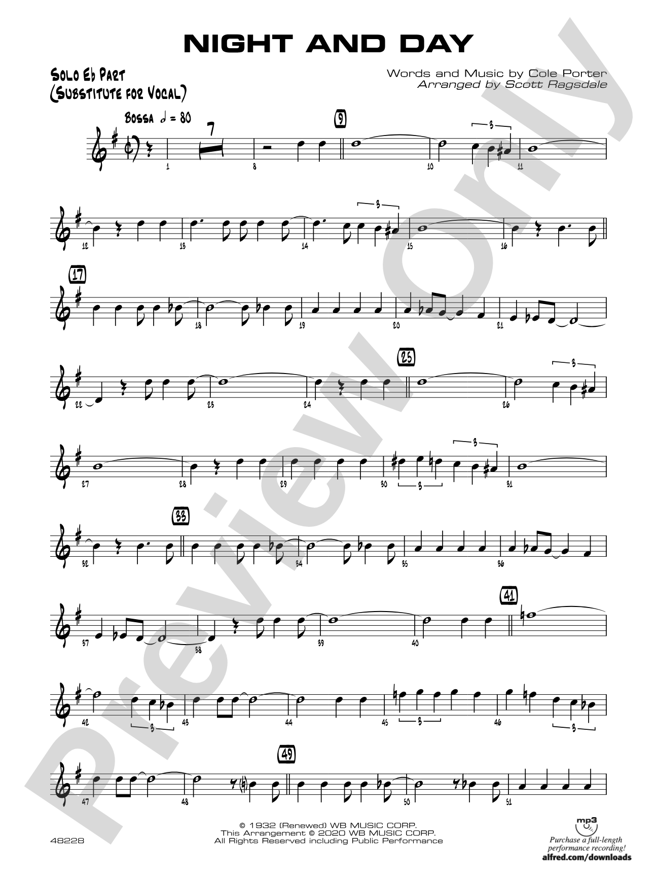 Night and Day: Solo Eb Part (Substitute for Vocal)