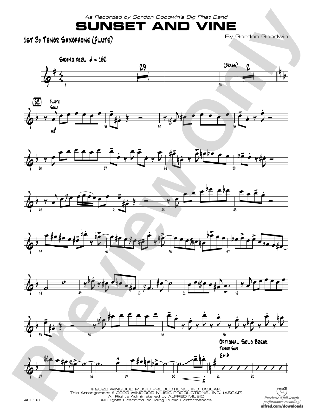 Sunset and Vine: 1st B-flat Tenor Saxophone (Flute)