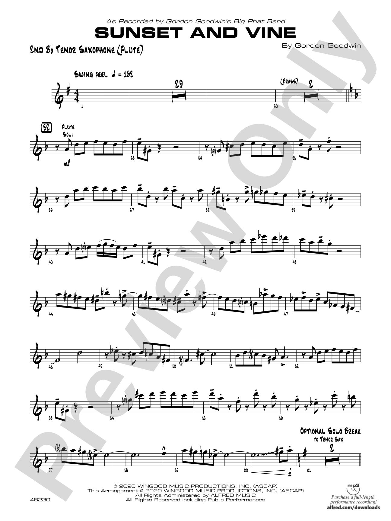 Sunset and Vine: 2nd B-flat Tenor Saxophone (Flute)