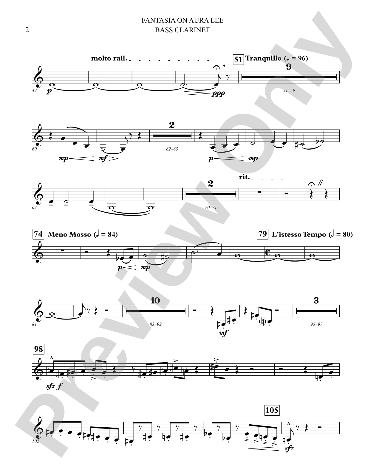 Fantasia on Aura Lee: B-flat Bass Clarinet