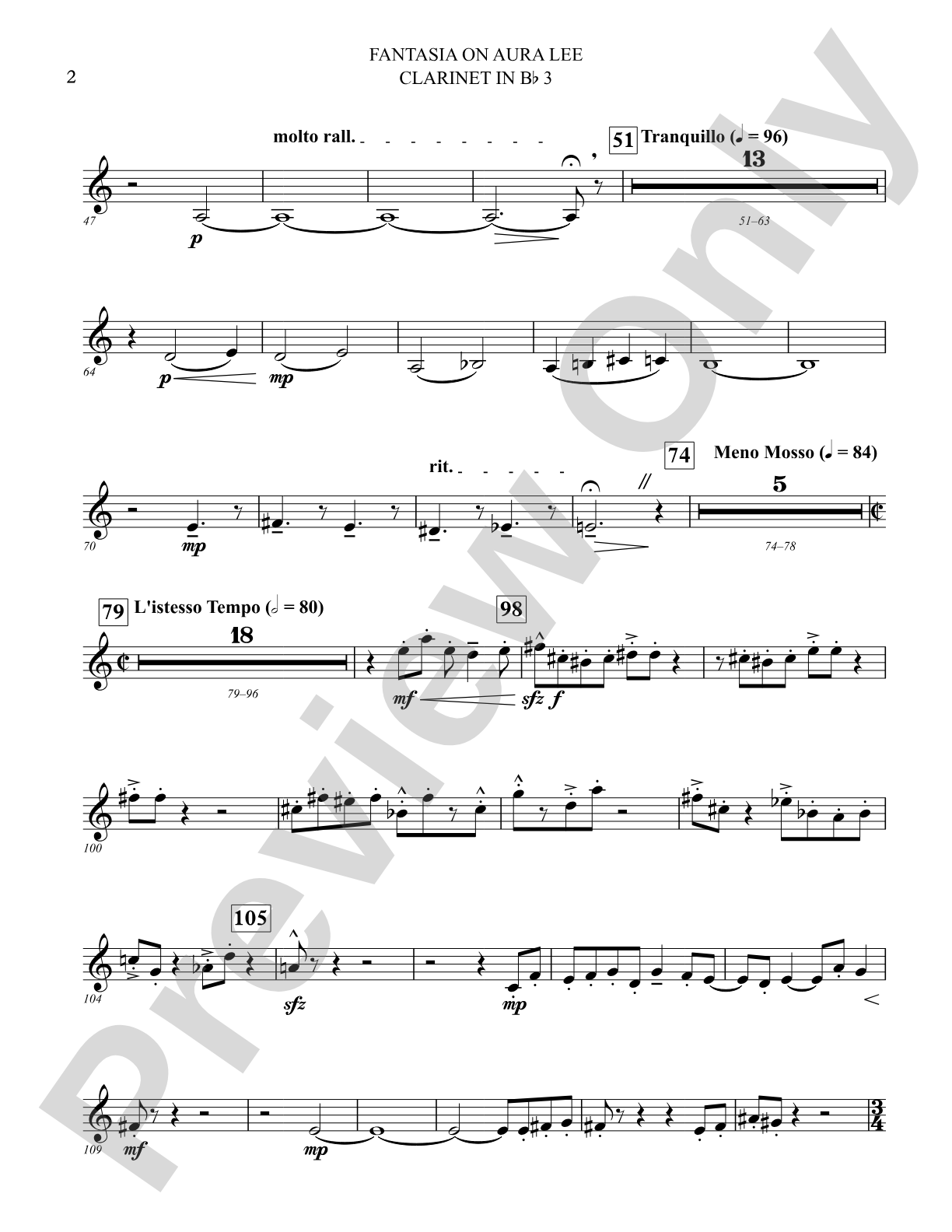 Fantasia on Aura Lee: 3rd B-flat Clarinet