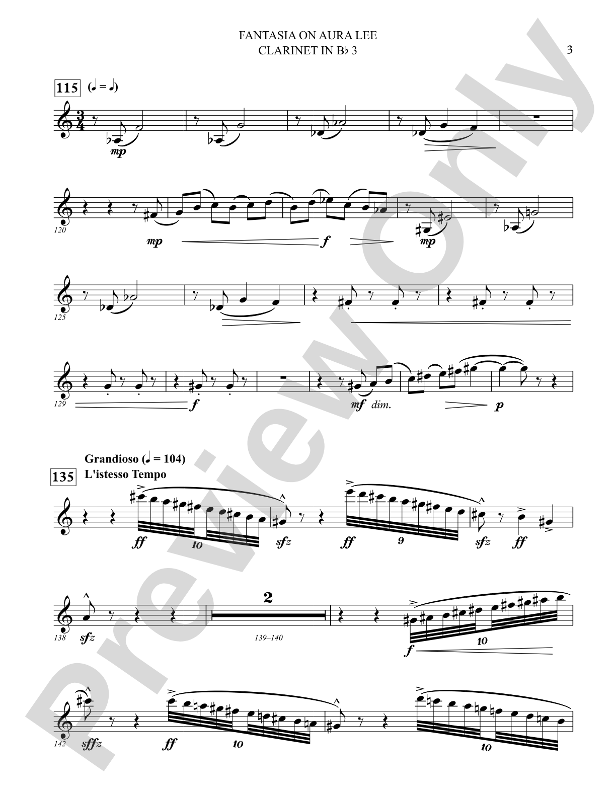 Fantasia on Aura Lee: 3rd B-flat Clarinet