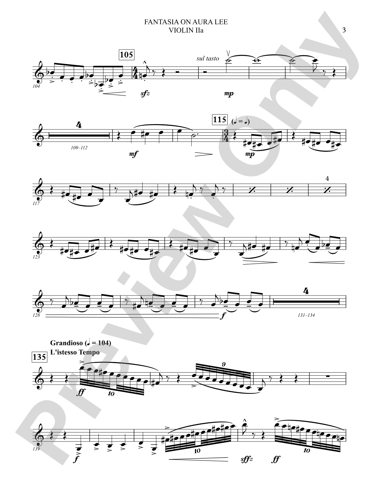 Fantasia on Aura Lee: Solo Violin 2 (or Small Group)
