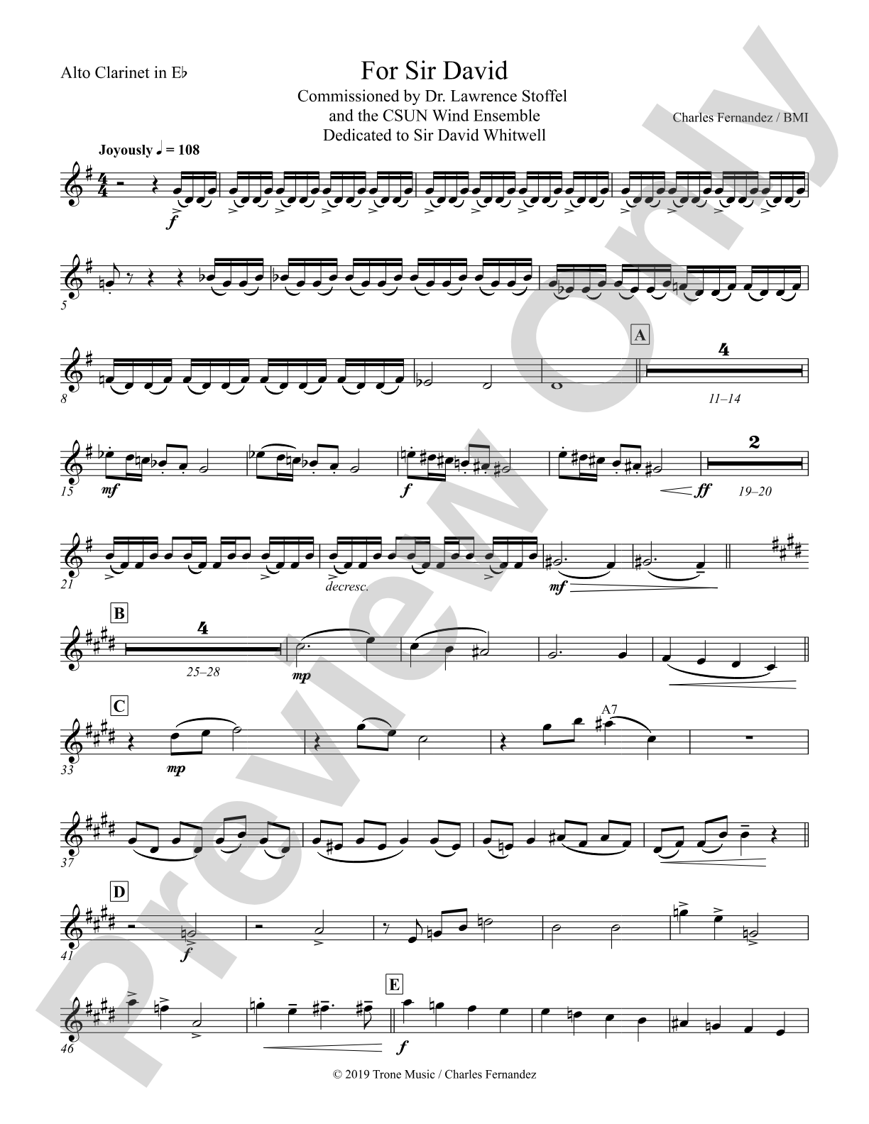 For Sir David: E-flat Alto Clarinet