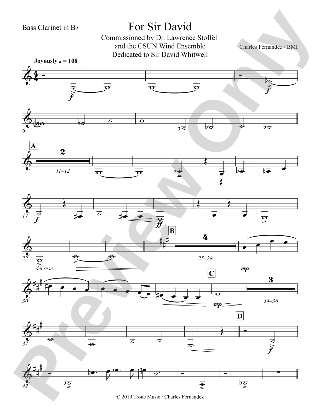 For Sir David: B-flat Bass Clarinet