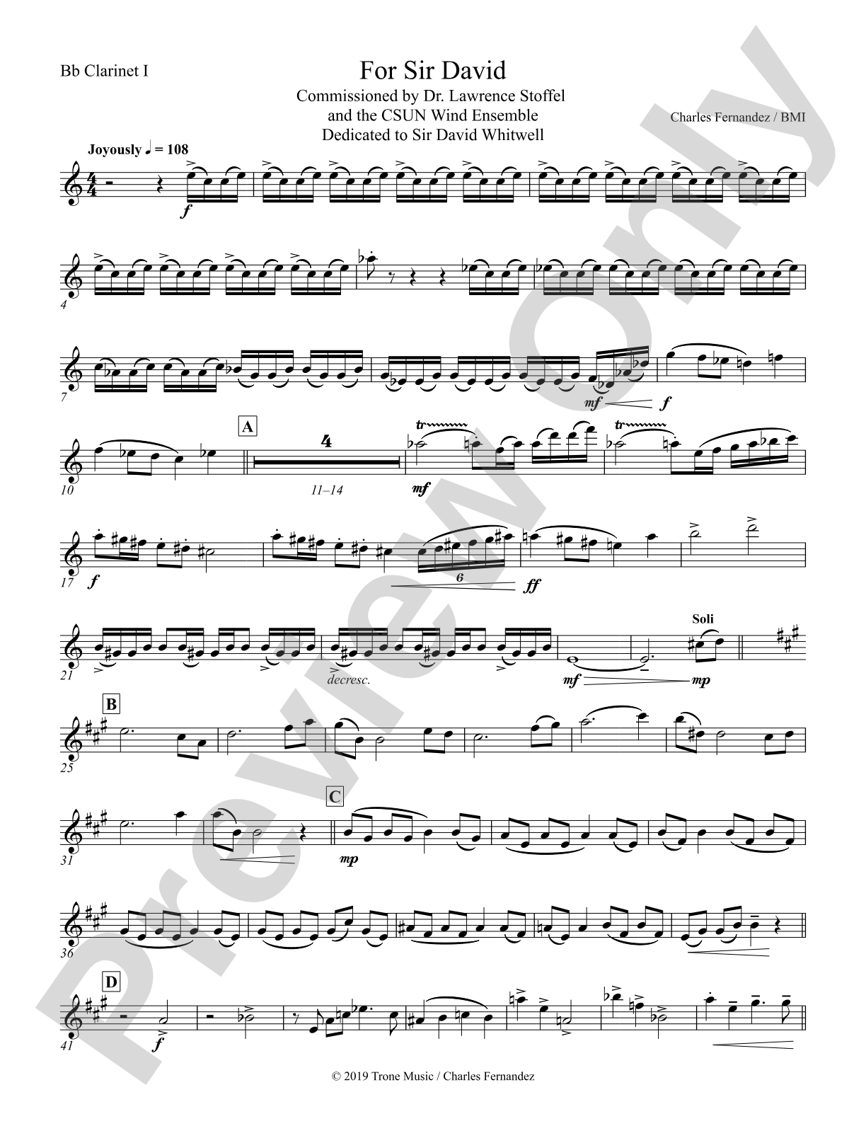 For Sir David: 1st B-flat Clarinet