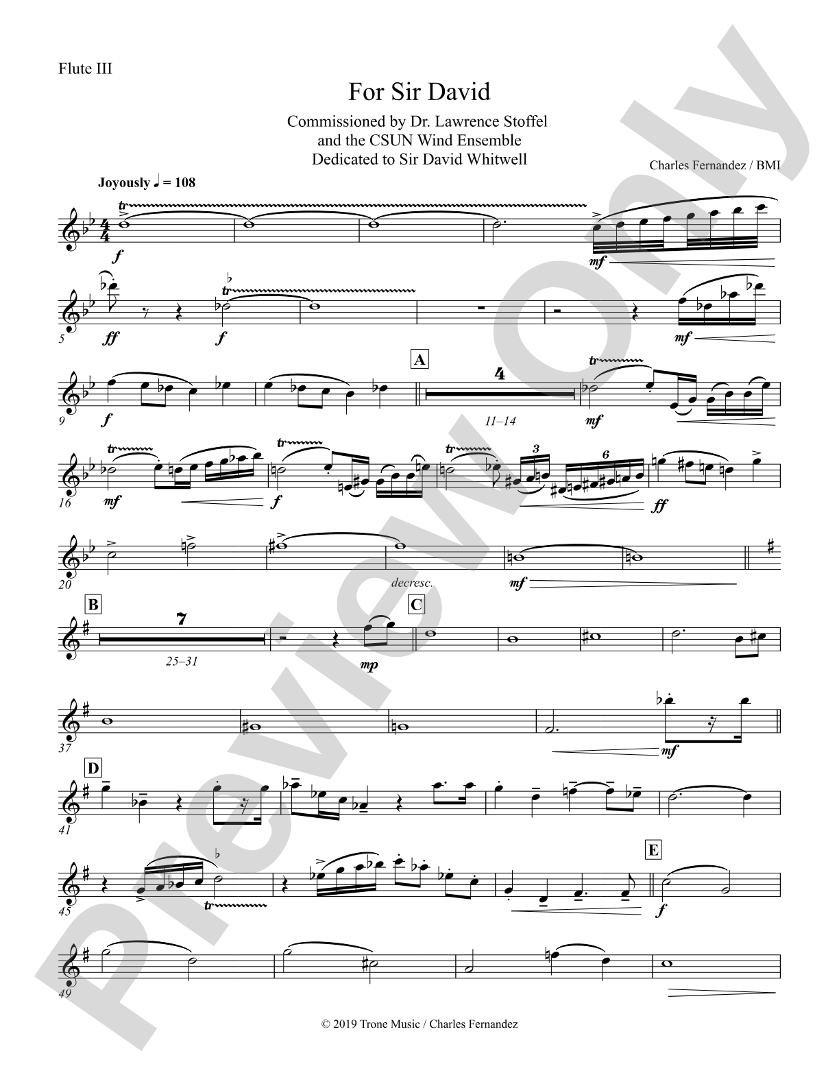 For Sir David: 3rd Flute