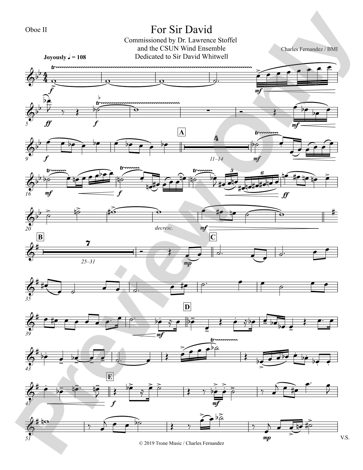 For Sir David: 2nd Oboe
