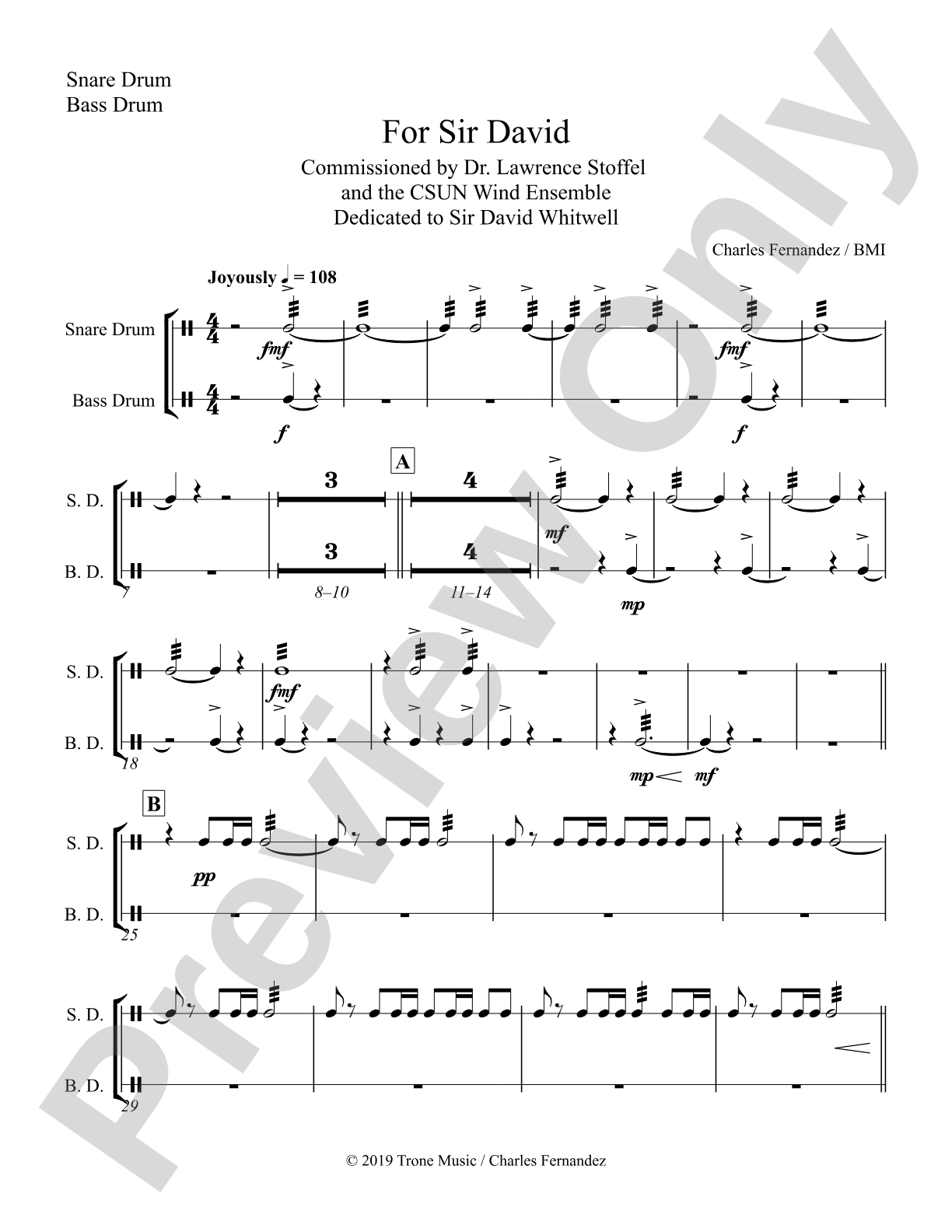 For Sir David: 1st Percussion