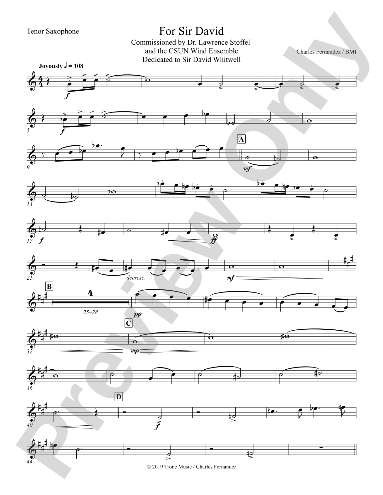 For Sir David: B-flat Tenor Saxophone