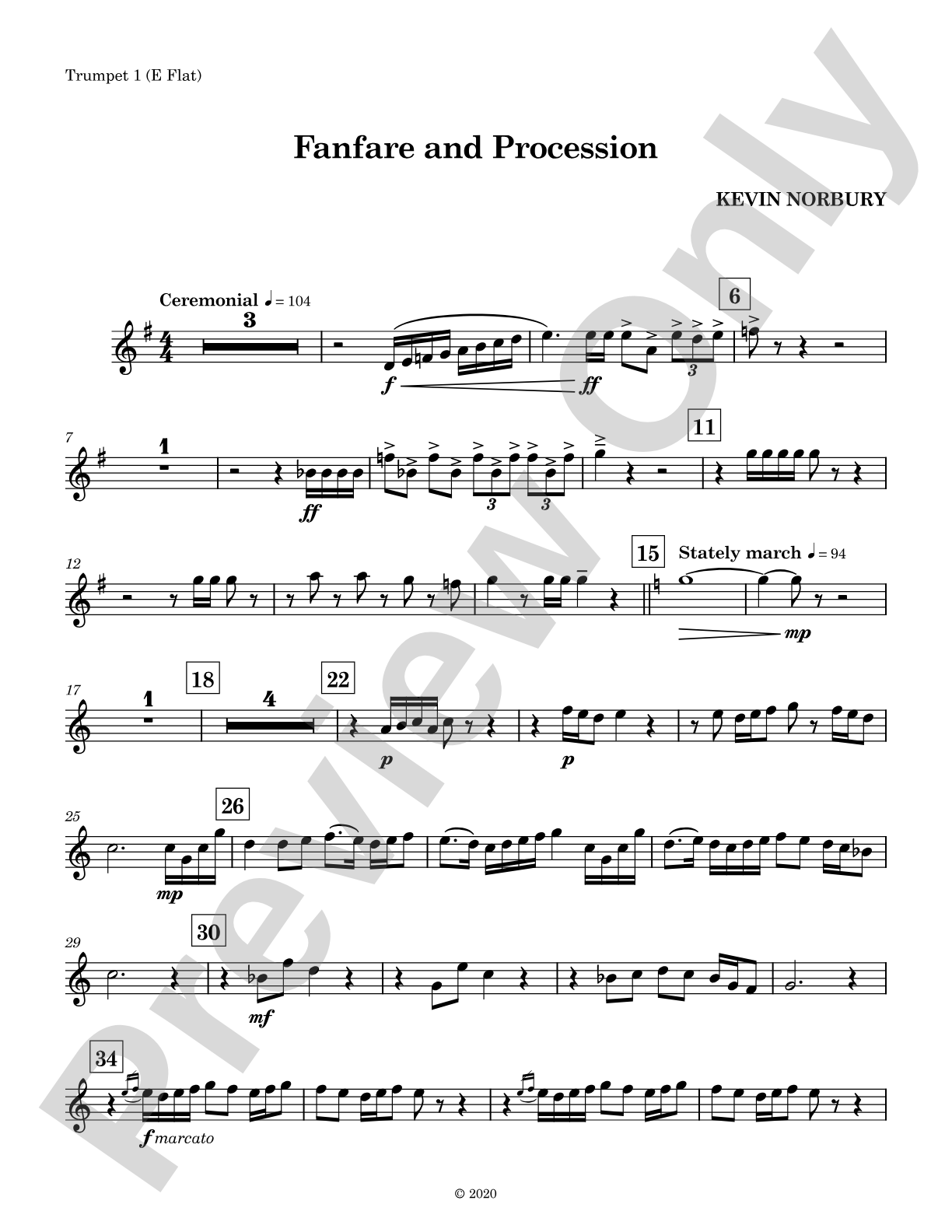 Fanfare and Procession: E-flat Trumpet 1