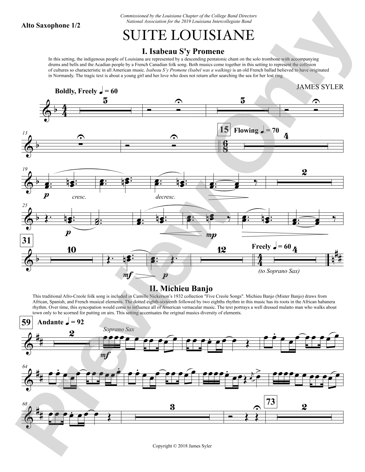 Suite Louisiane: 1st & 2nd E-flat Alto Saxophone