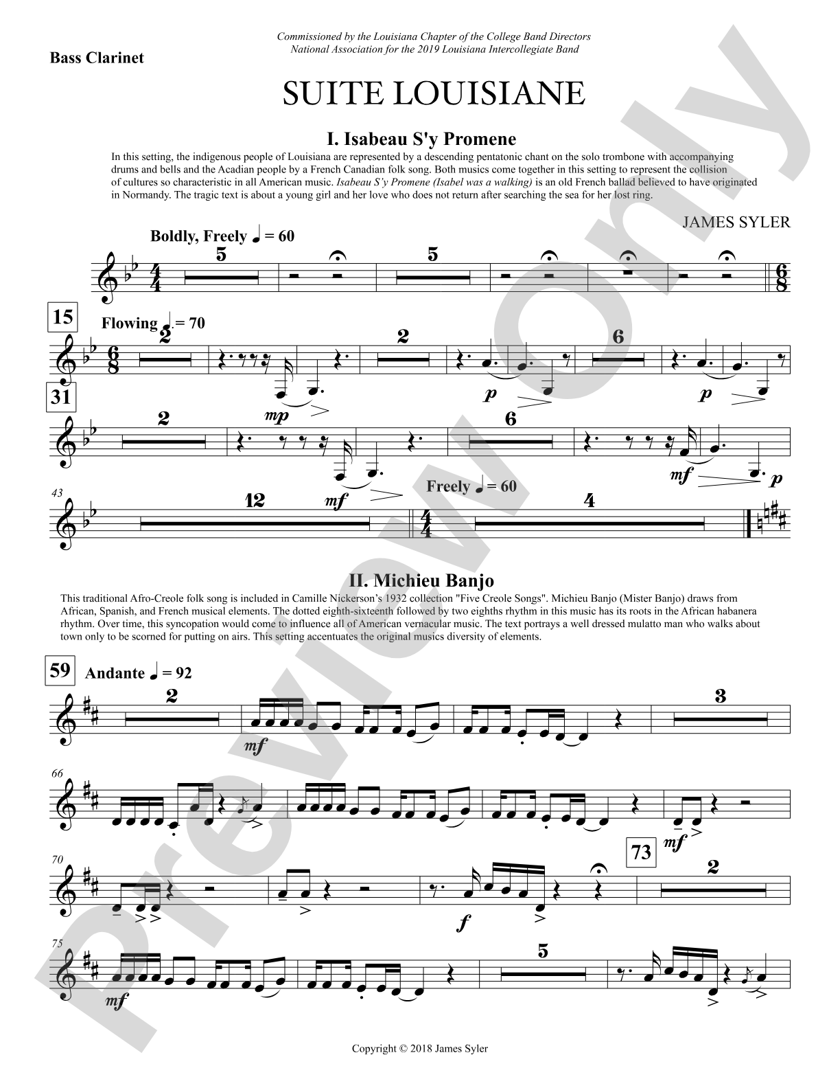 Suite Louisiane: B-flat Bass Clarinet