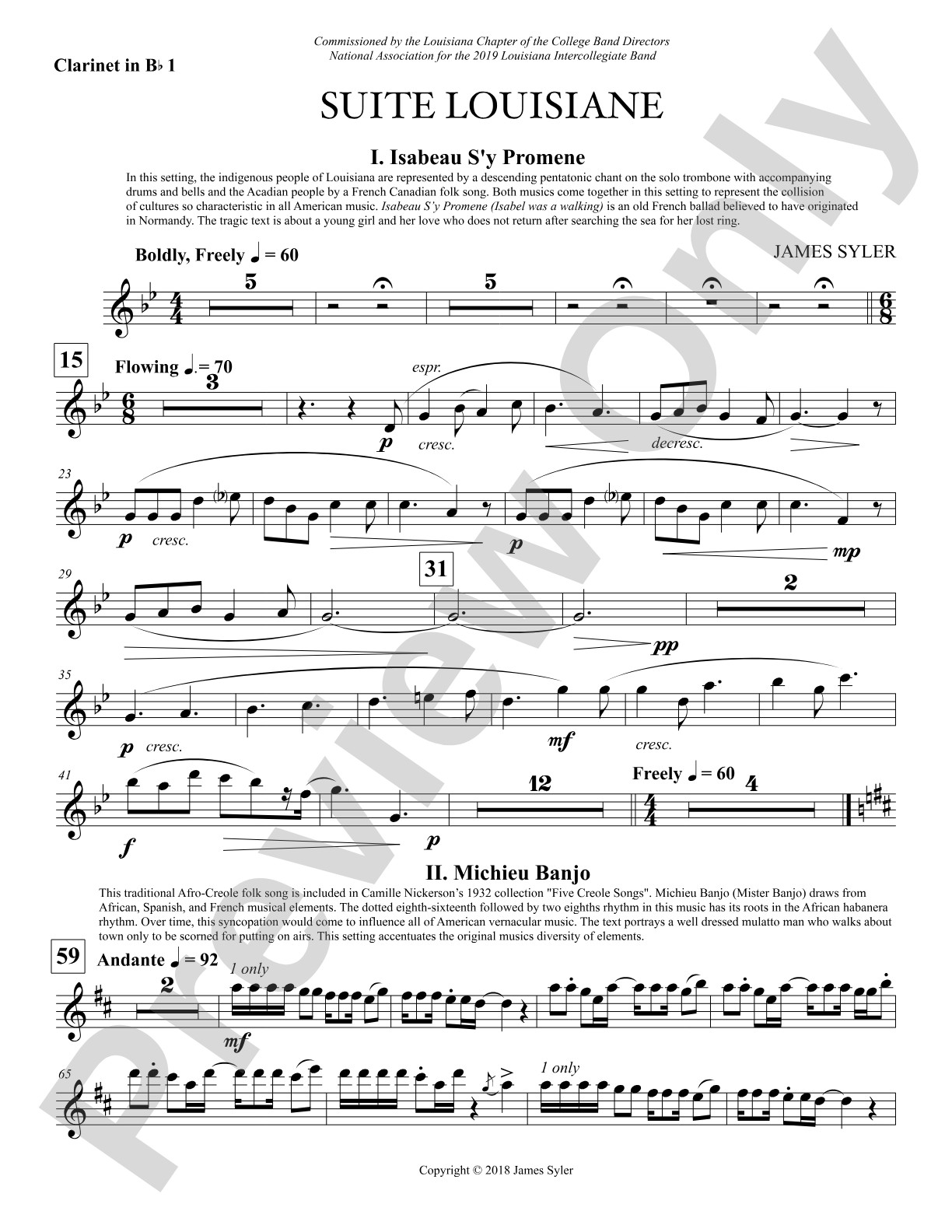 Suite Louisiane: 1st B-flat Clarinet
