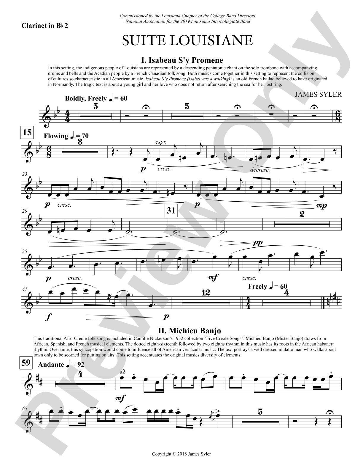 Suite Louisiane: 2nd B-flat Clarinet