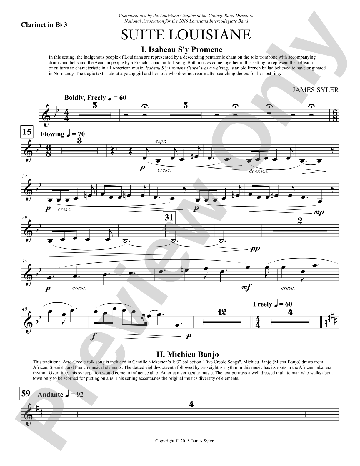 Suite Louisiane: 3rd B-flat Clarinet