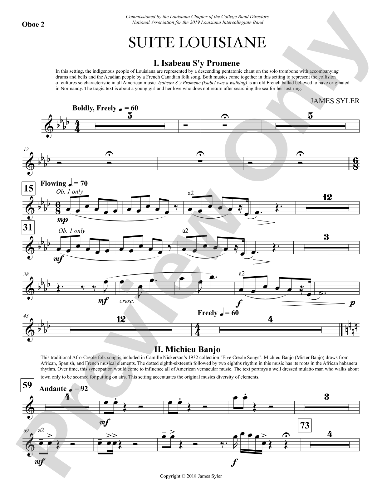 Suite Louisiane: 2nd Oboe