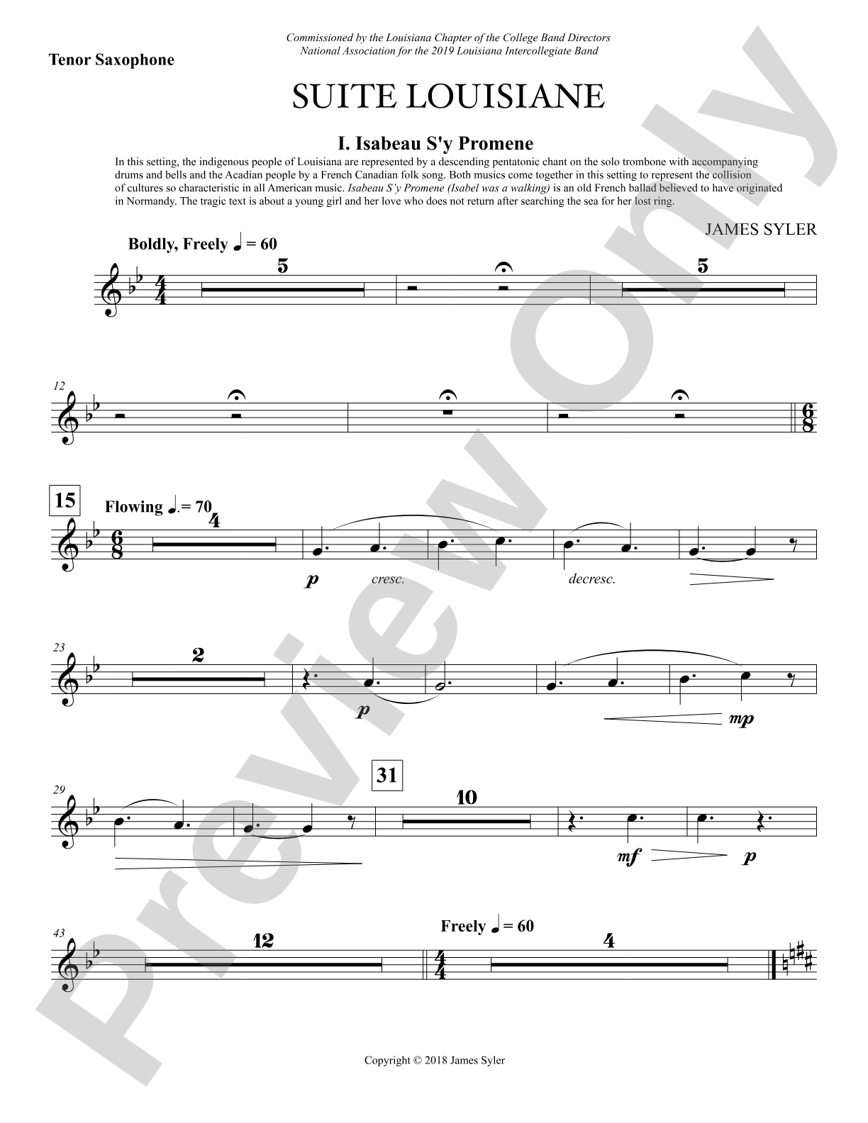 Suite Louisiane: B-flat Tenor Saxophone