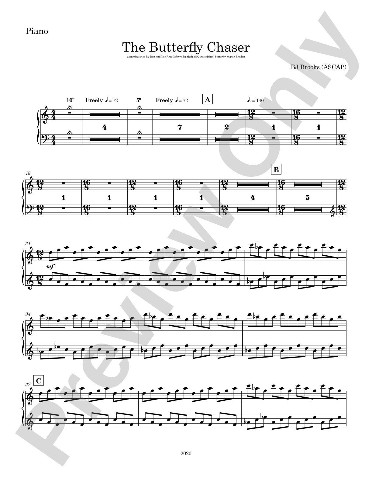 The Butterfly Chaser: Piano Accompaniment