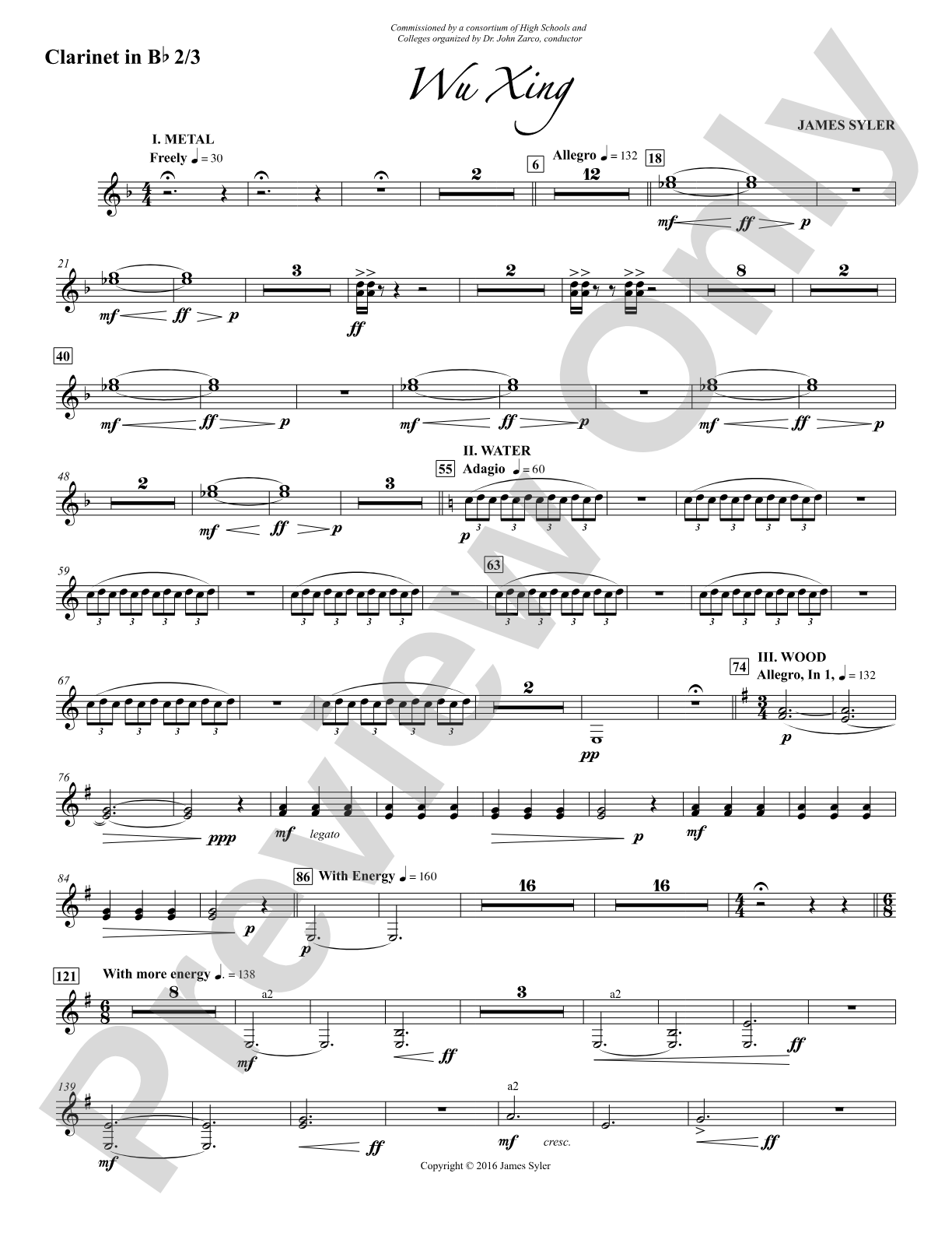 Wu Xing: 2nd & 3rd B-flat Clarinets