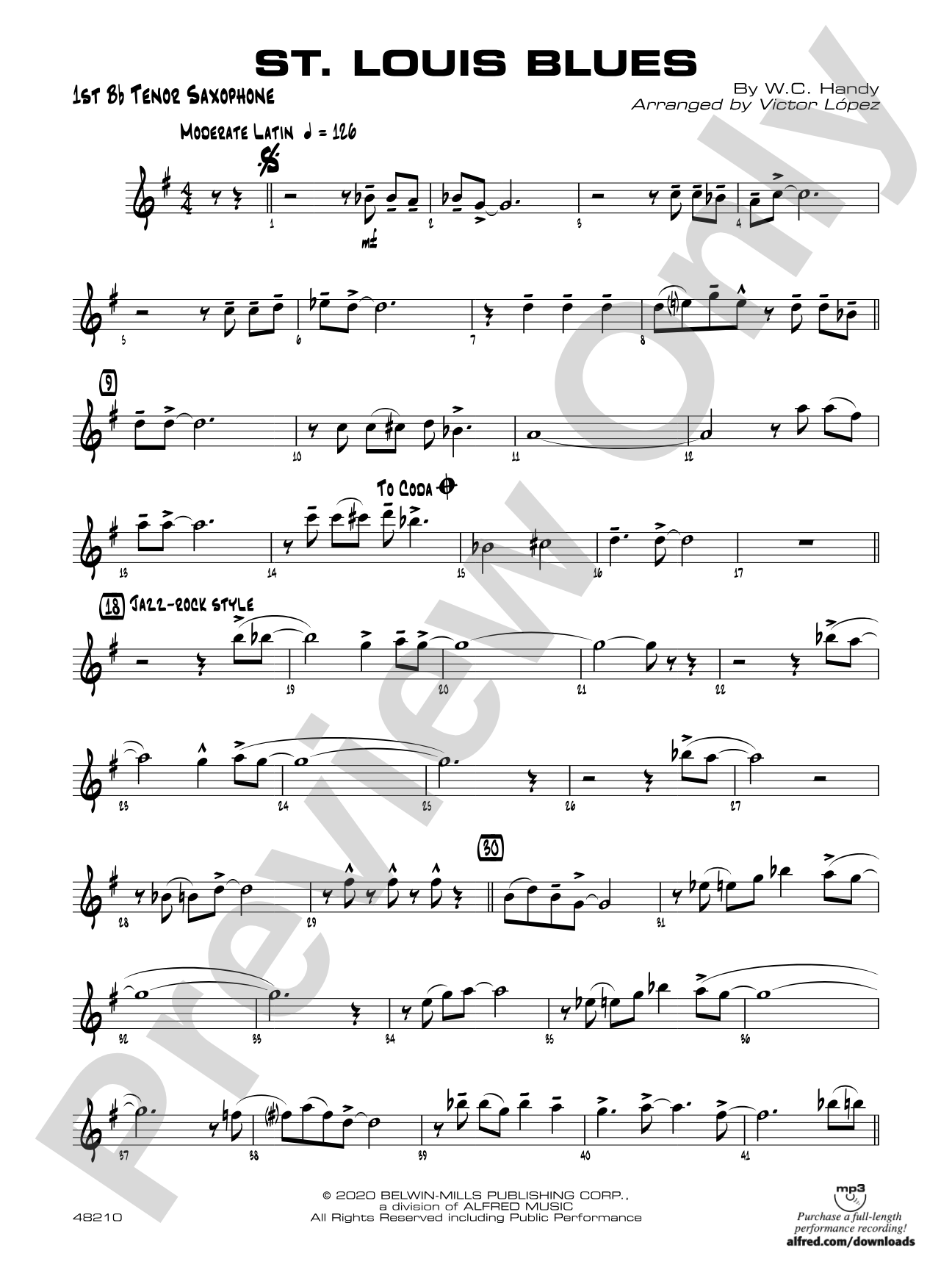St. Louis Blues: B-flat Tenor Saxophone