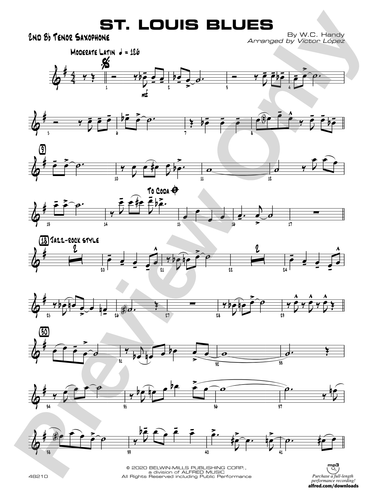 St. Louis Blues: 2nd B-flat Tenor Saxophone