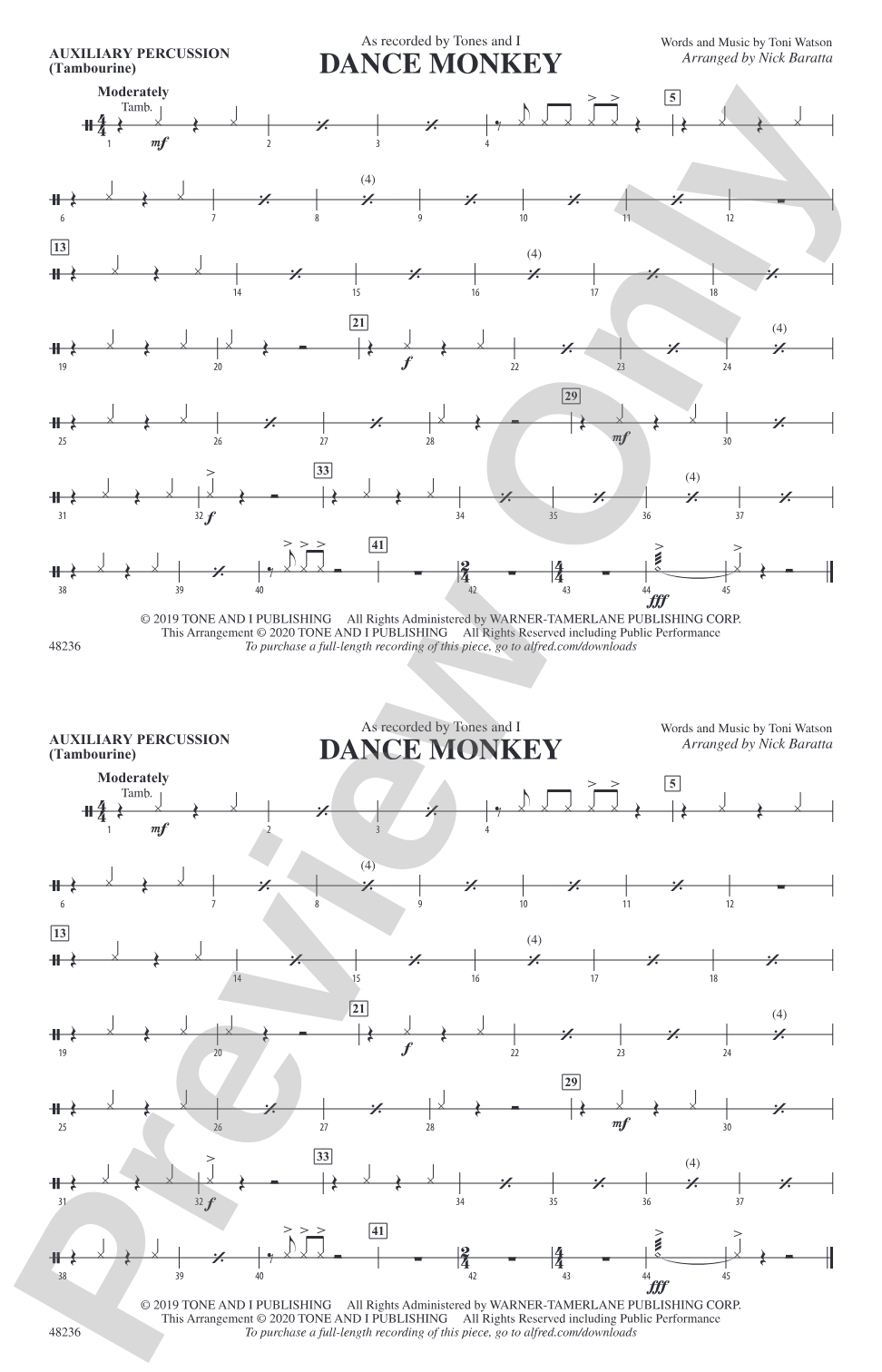 Dance Monkey: Auxiliary Percussion