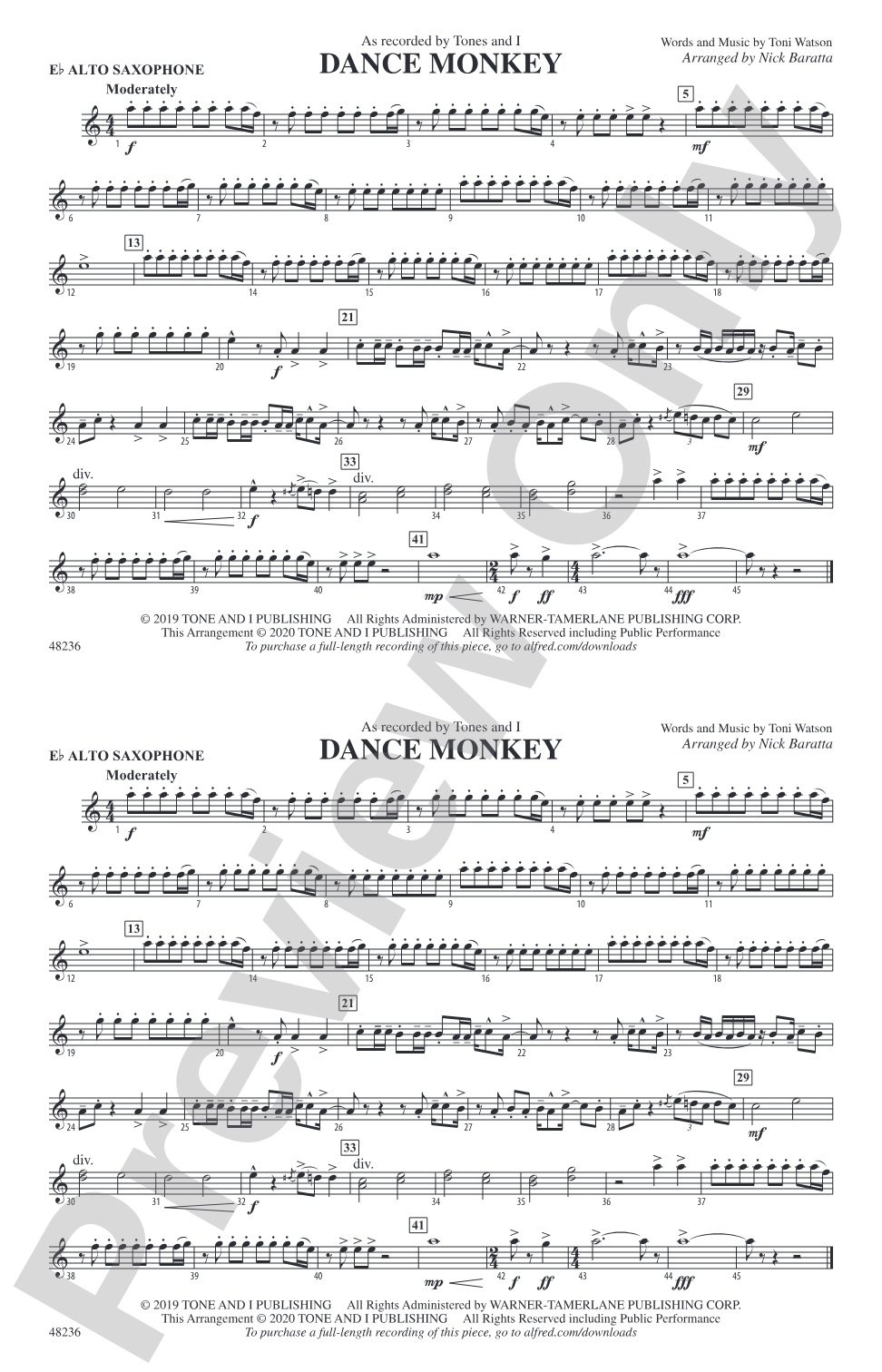 Dance Monkey: E-flat Alto Saxophone