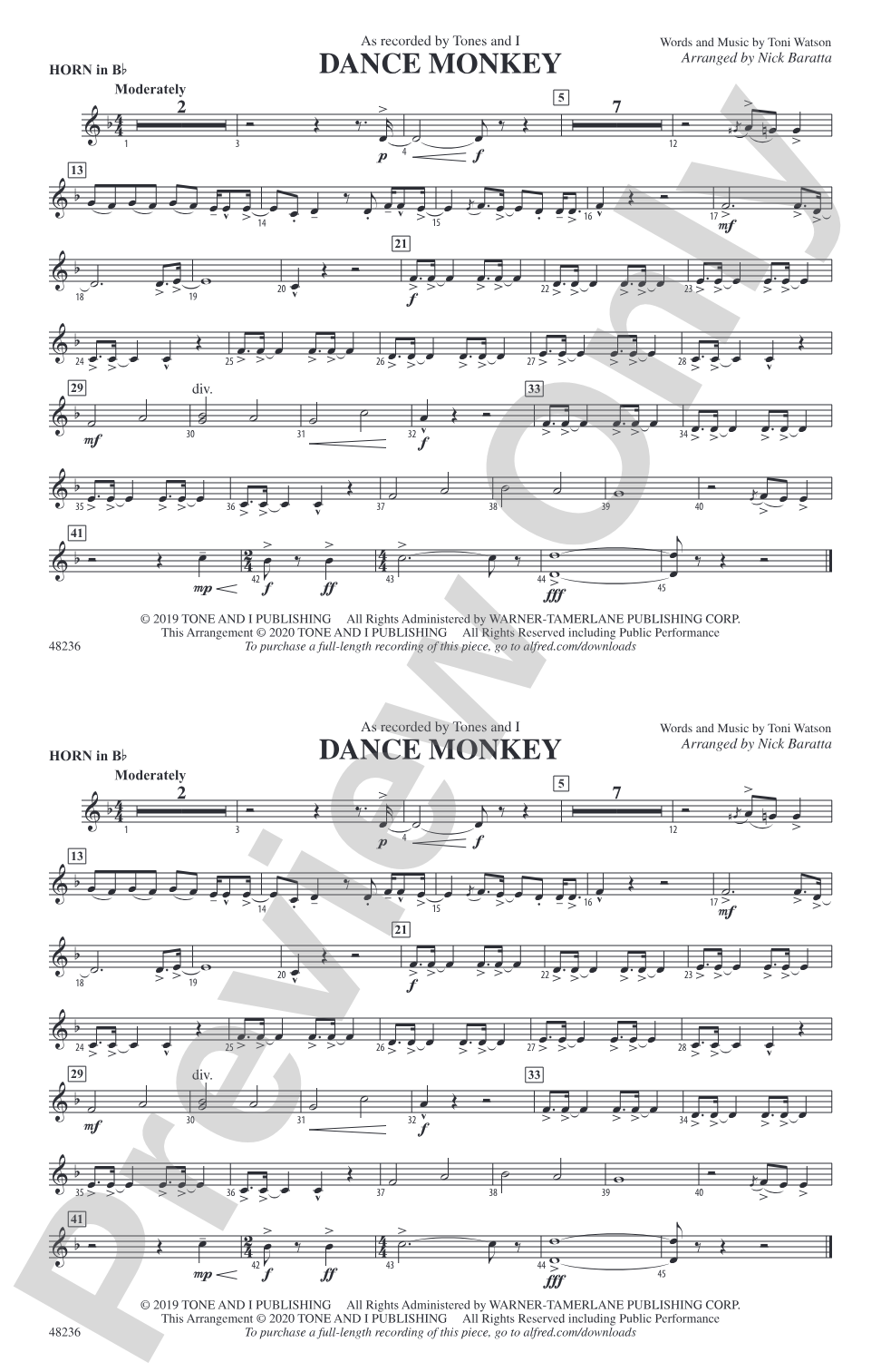Dance Monkey: Horn in B flat