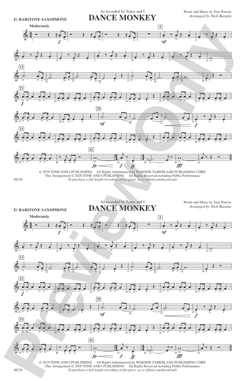 Dance Monkey: E-flat Baritone Saxophone