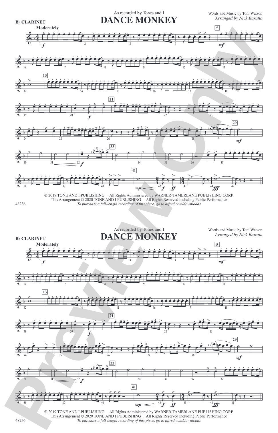 Dance Monkey: 1st B-flat Clarinet