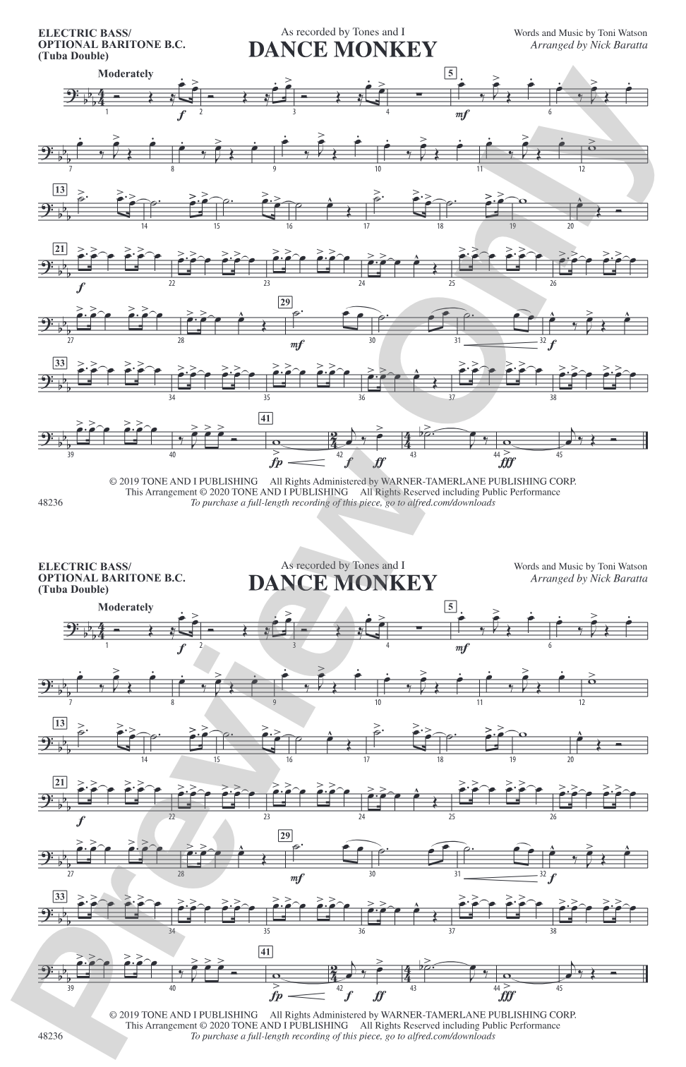 Dance Monkey: Electric Bass